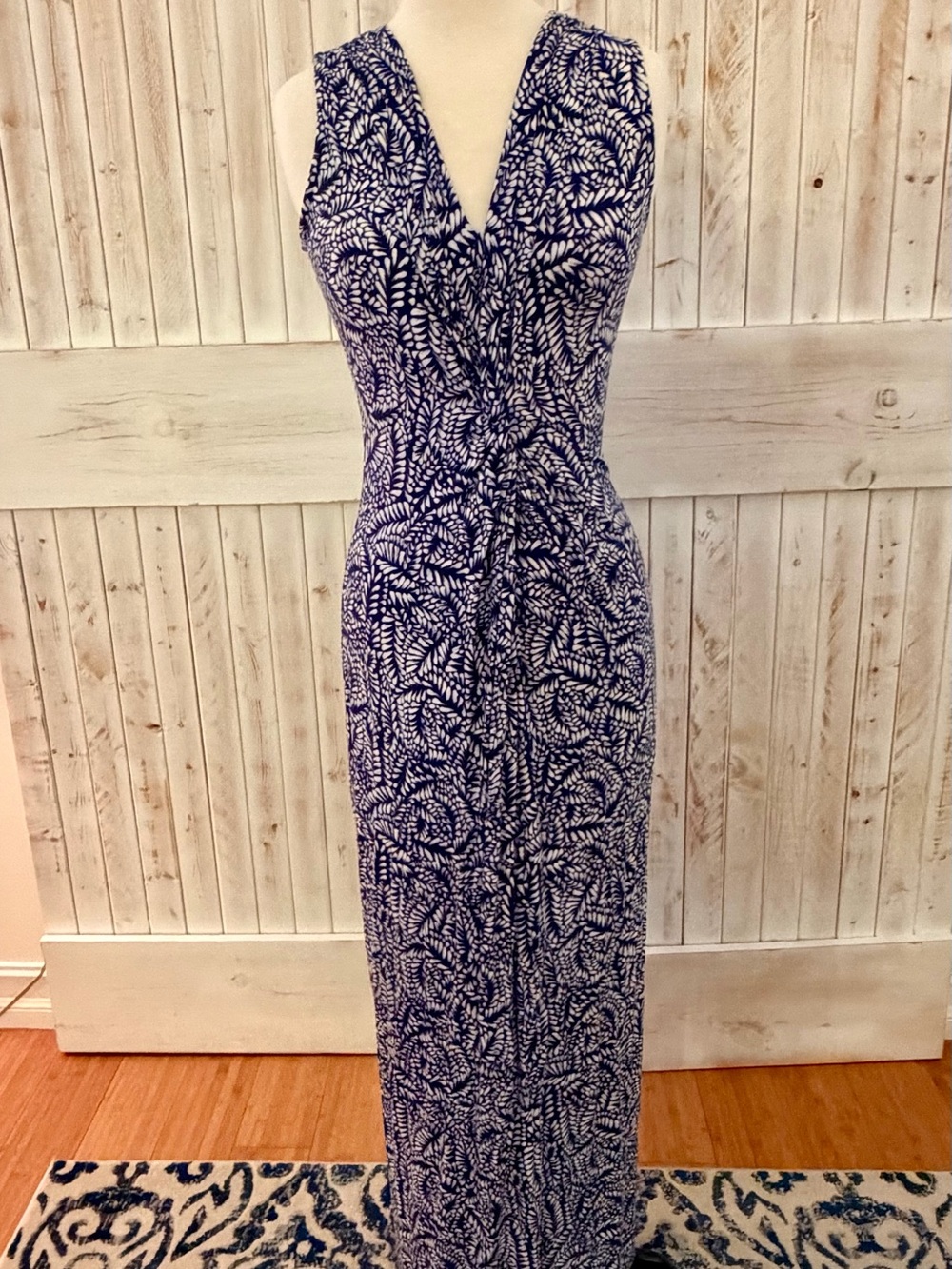 Tommy Bahama Sleeveless Navy & White Maxi Dress with Twist Front